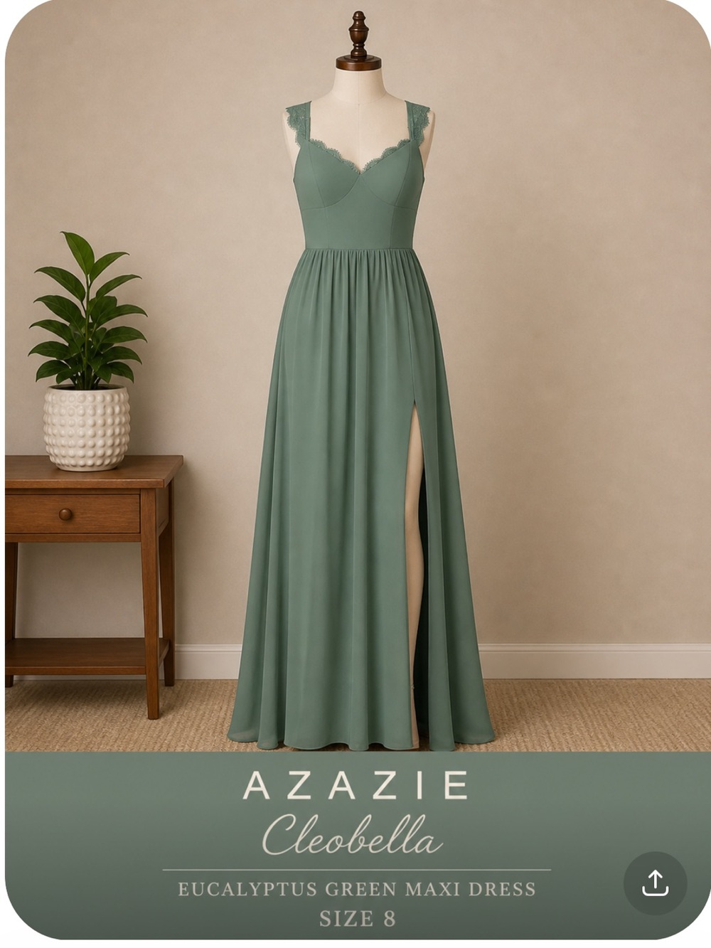 Azazie Cleobella
 eucalyptus green Maxi Dress size 8